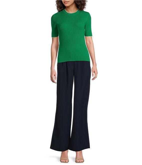 French Connection Mozza Round Neck Short Sleeve Ribbed Sweater Top Product Image