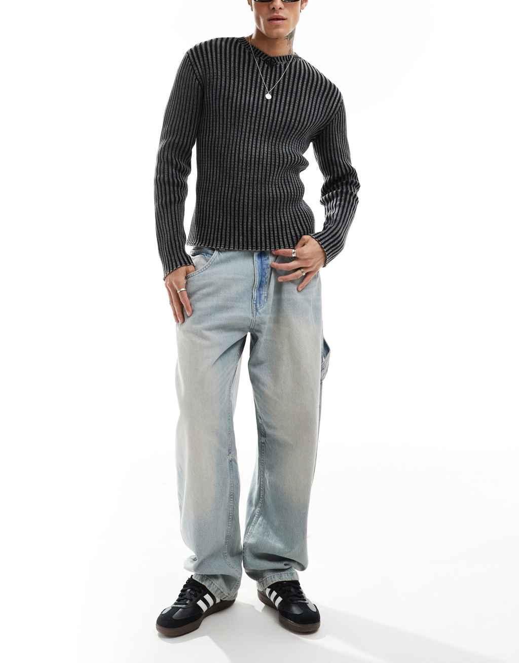 Weekday Morris slim v neck sweater in washed black Product Image