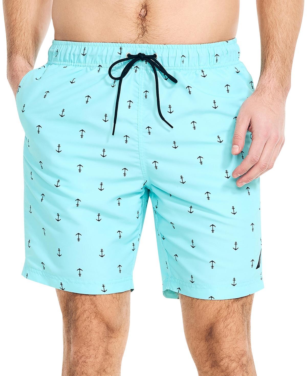 Nautica Mens Quick-Dry Anchor-Print 8 Swim Trunks Product Image
