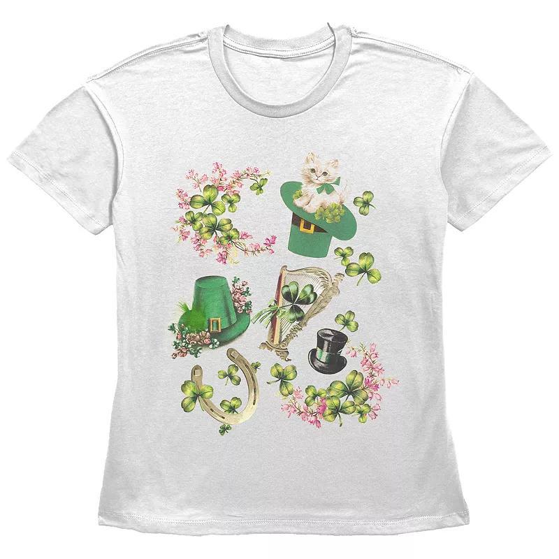 Women's Lucky Collage Graphic Tee, Girl's, Size: Medium, White Product Image