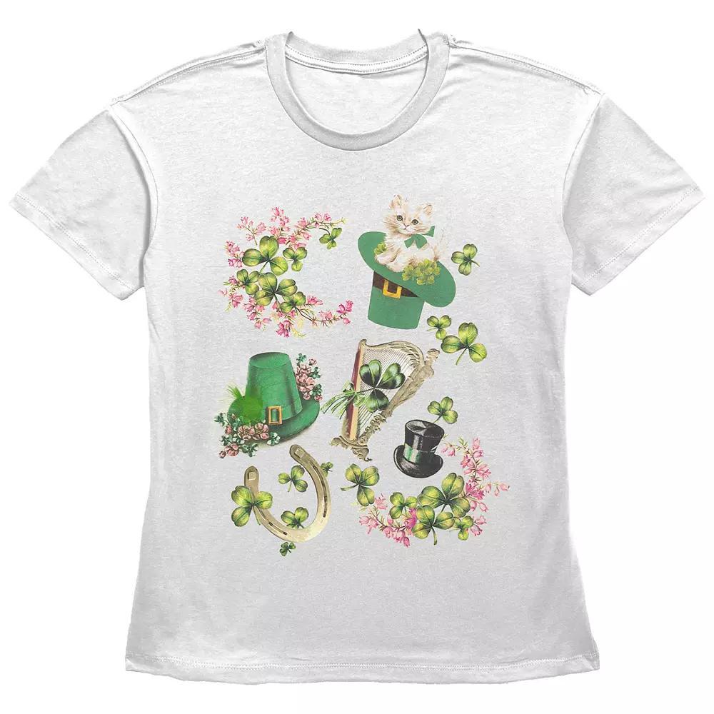 Women's Lucky Collage Graphic Tee, Girl's, Size: Medium, White Product Image