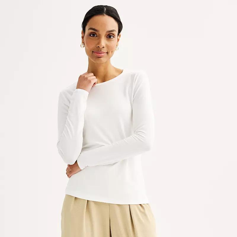 Women's Nine West Essential Long Sleeve Crewneck Shirt, Size: XXL, White Knight Product Image