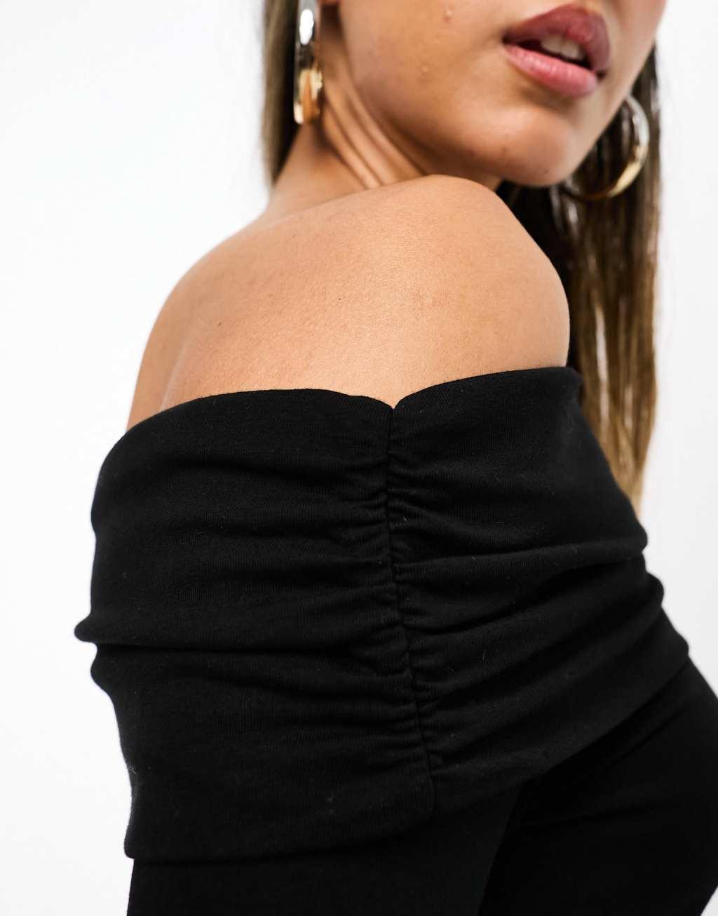ASOS DESIGN cotton modal clean fold over bardot bodysuit Product Image
