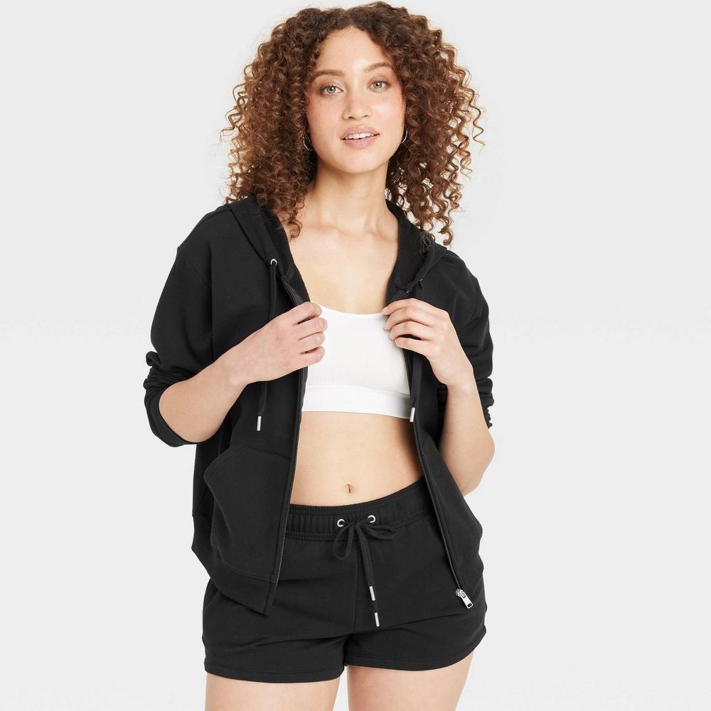 Women's Fleece Shorts - Auden™ Black L: Midweight, Side Pocket, Above Knee, Drawstring Waist Product Image