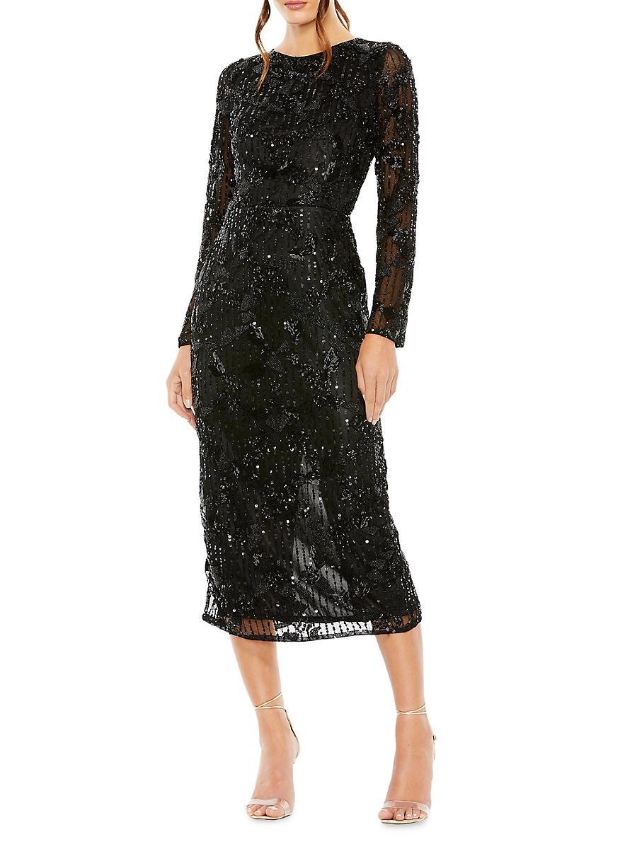 Mac Duggal Long Sleeve Crew Neck Embellished Dress Product Image