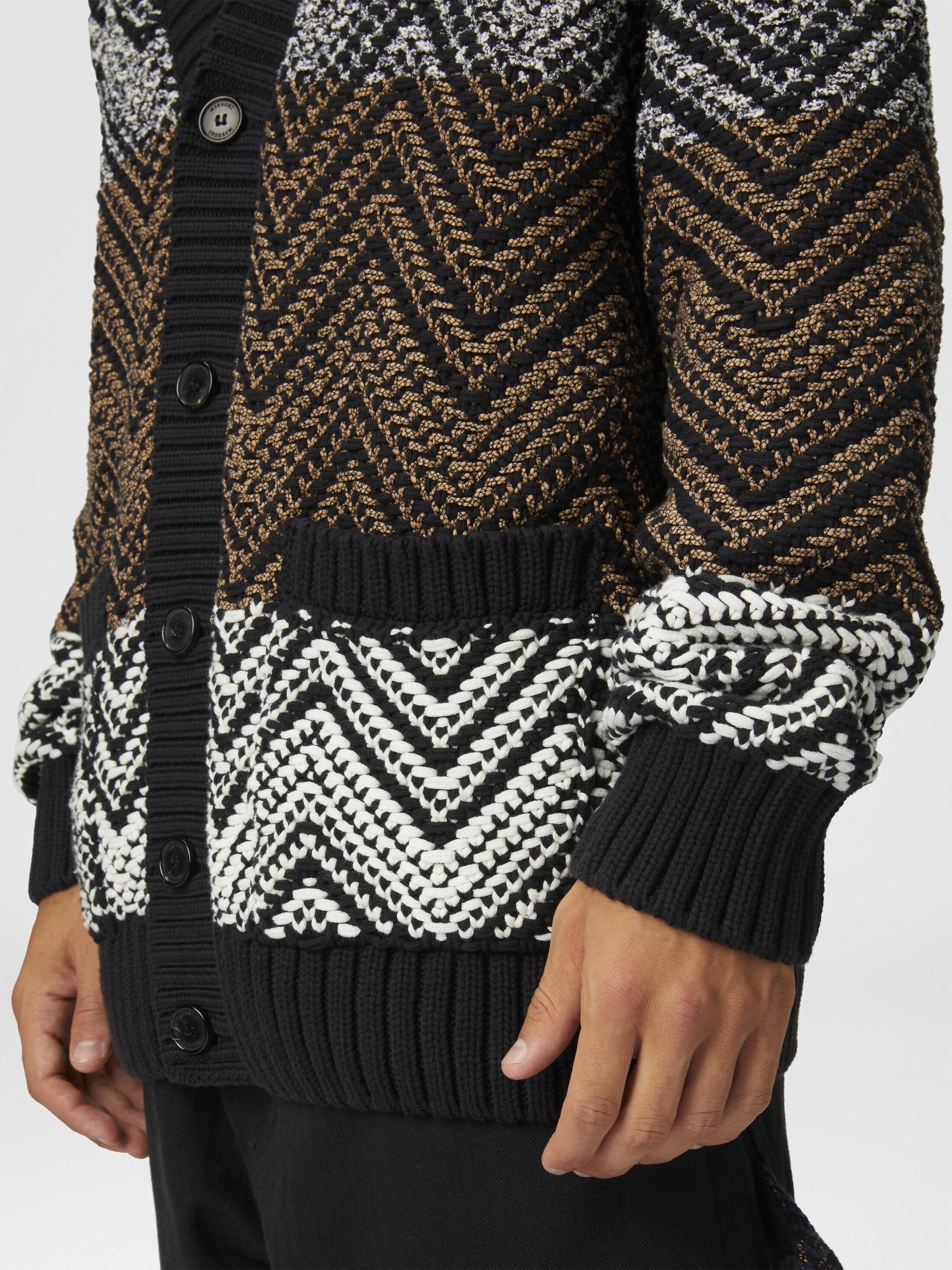Crochet knit cardigan with macro zigzag and pockets Product Image