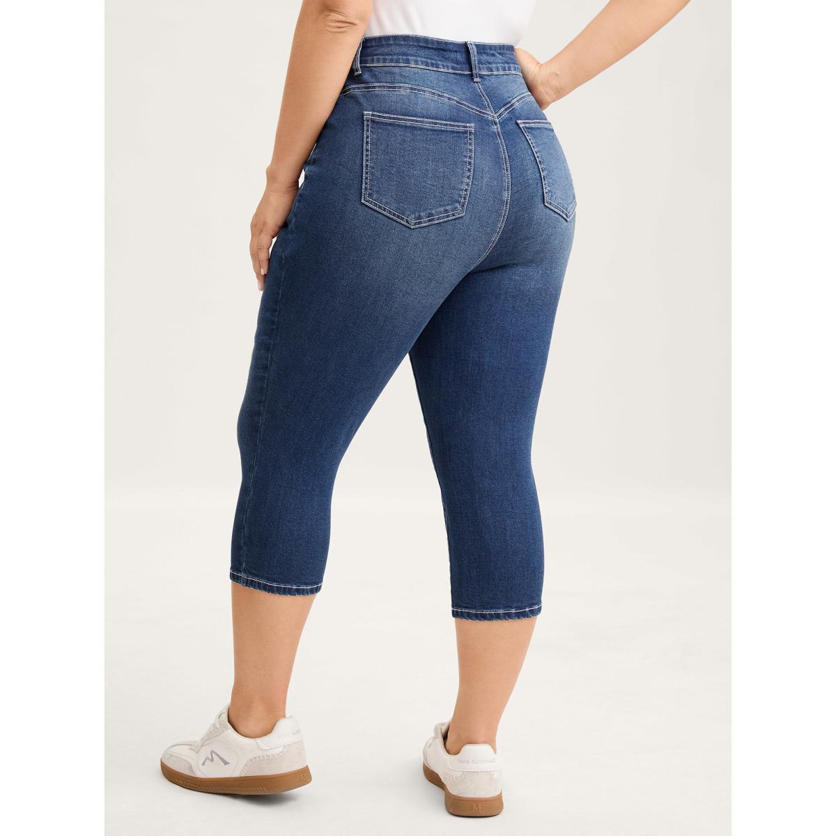 Plus Size Stretchy Booty-Lifting Skinny-Fit Jeans Women Midblue High stretch Slanted pocket Jeans BloomChic 10/M Product Image
