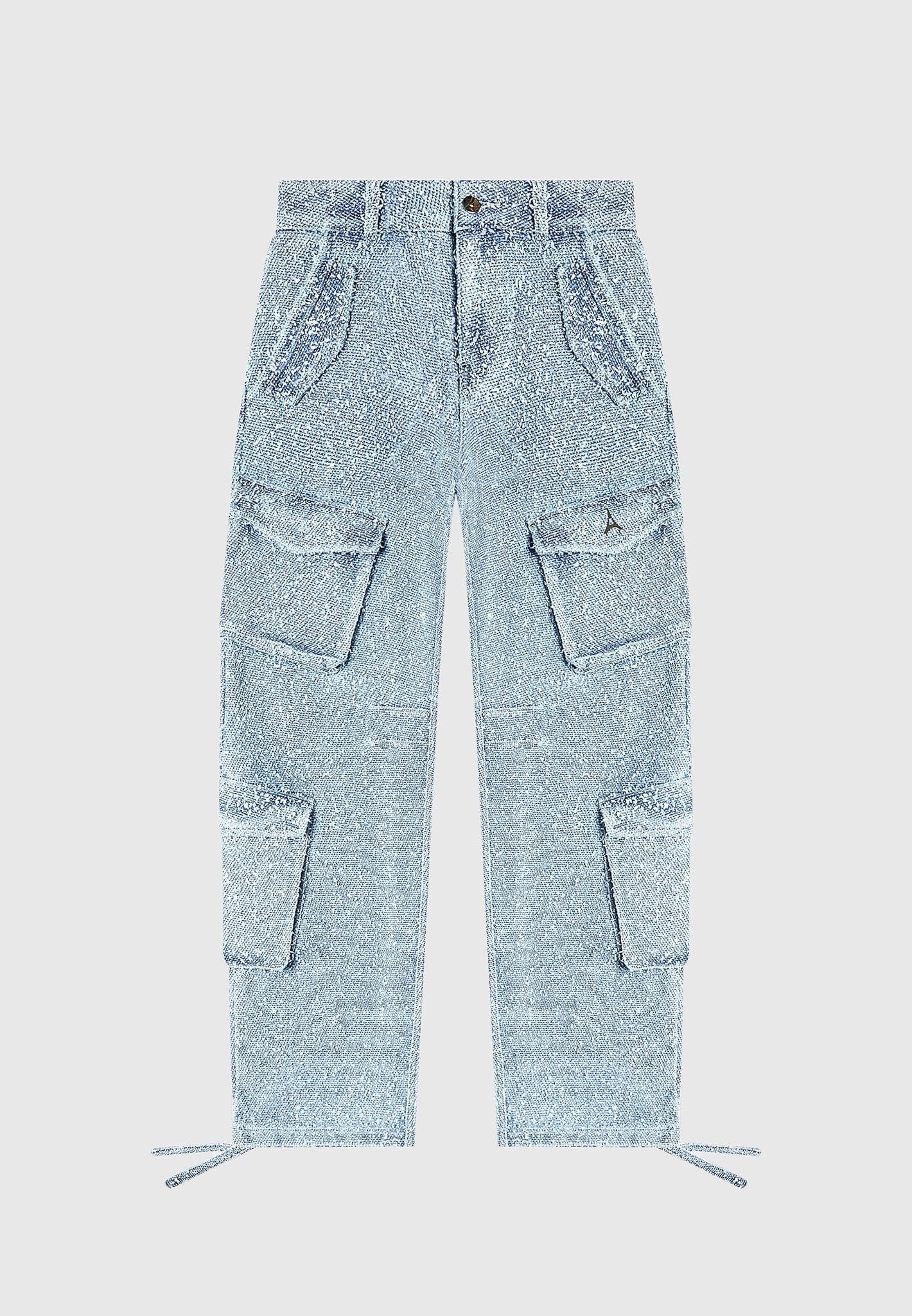 Anne - High Waisted Boucle Denim Cargo Pants - Mid Blue Female Product Image