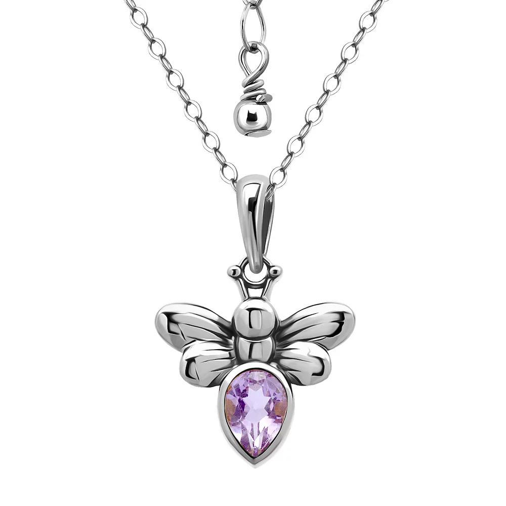 Aleure Precioso Sterling Silver Bee Pendant Necklace, Women's, Size: 16-18" ADJ, Purple Product Image