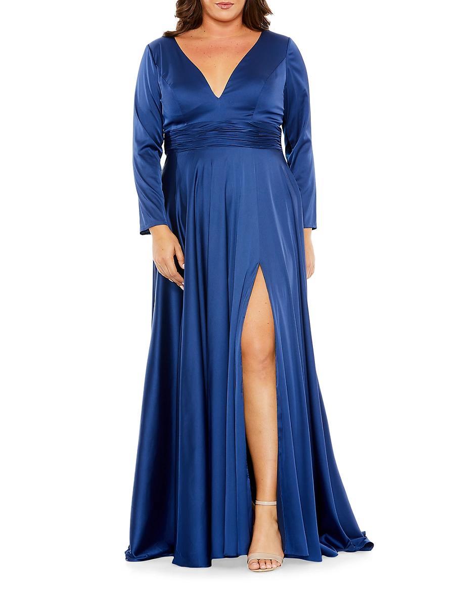 Womens Fabulouss Long-Sleeve Pleated Plus-Size Gown Product Image