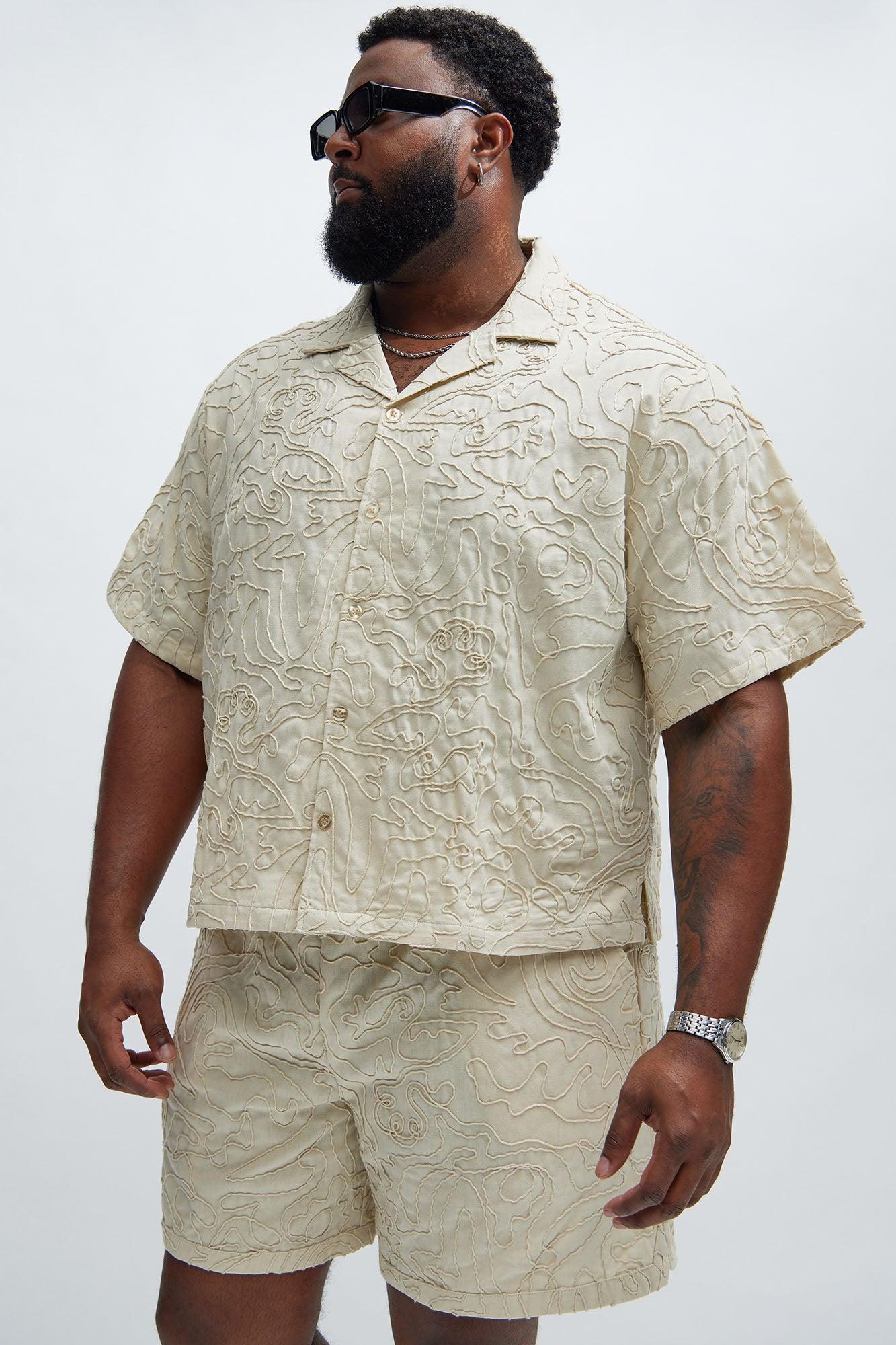 Swirl Jacquard Linen Shirt - Off White Product Image