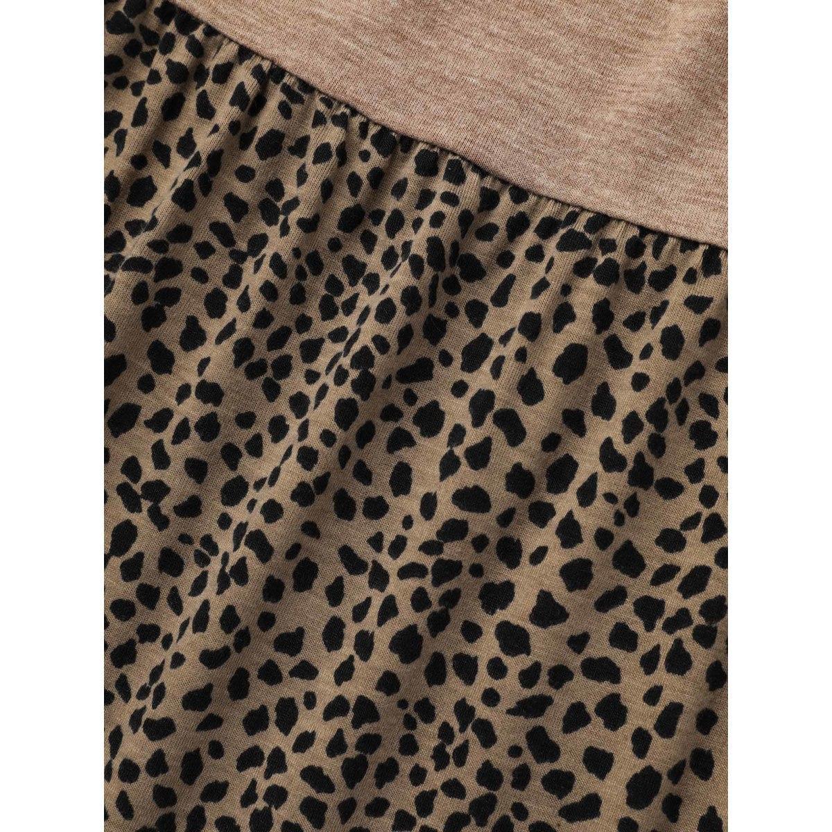 Plus Size Leopard Print Color-Block Pockets Midi Dress Multicolor Women Casual Frill Trim Knit Dresses Bloomchic 26/4X Product Image