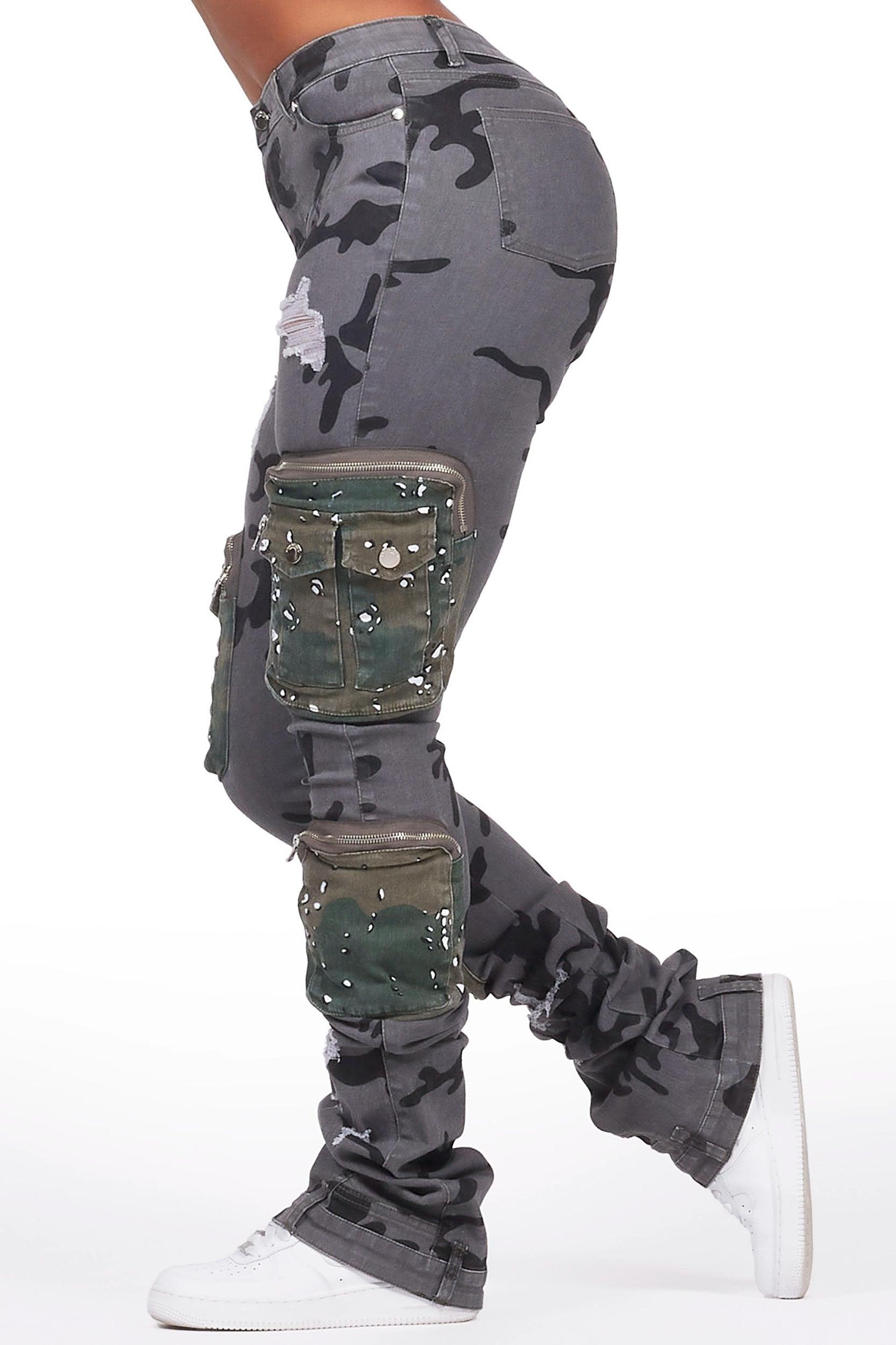 Alisson Grey Camo Cargo Super Stacked Jean Female Product Image