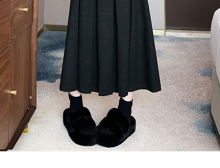 High Waist Plain Pleated Midi A-Line Skirt Product Image
