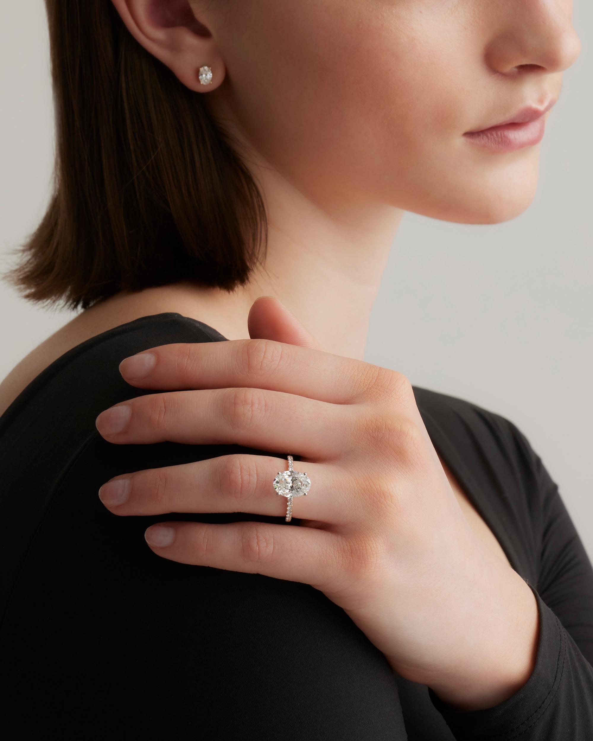 Quince | Women's Lab Grown Diamond Oval Petite Pave Engagement Ring Product Image