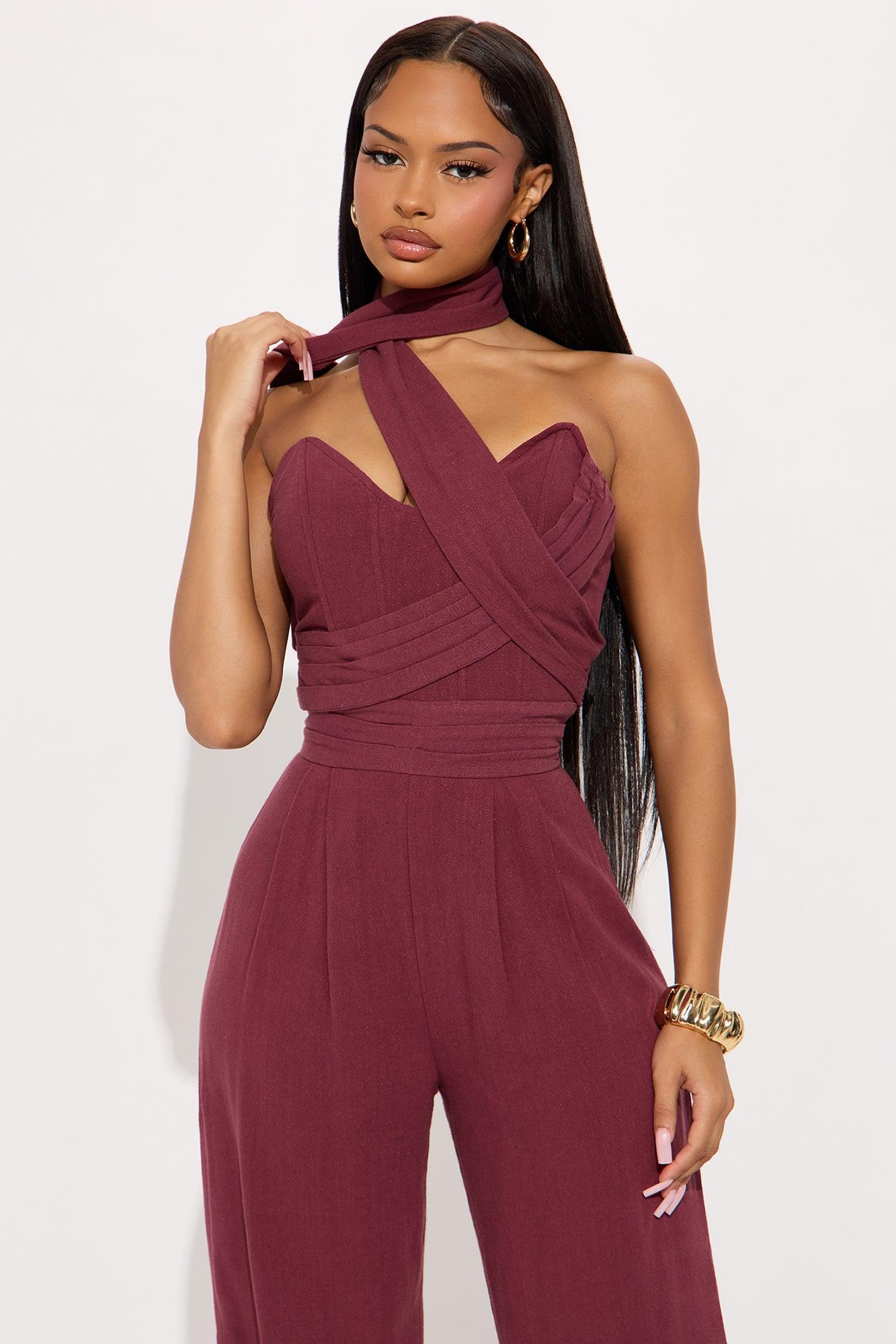Fatima Linen Corset Jumpsuit - Wine Product Image