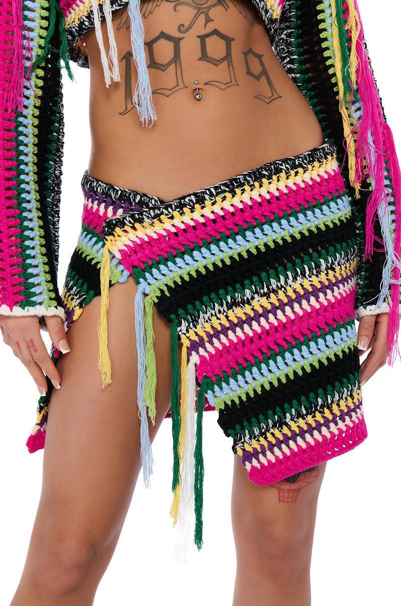 IN MY ELEMENT CROCHET KNIT MINI SKIRT Product Image
