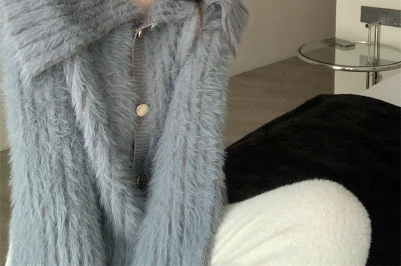Collar Plain Ribbed Cardigan Product Image