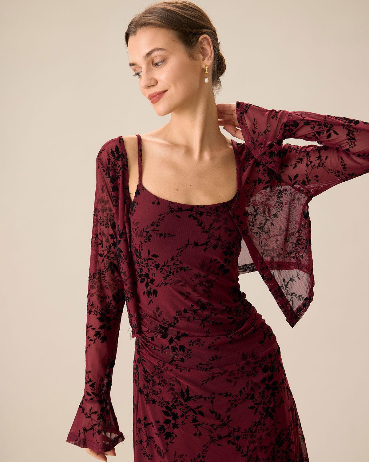 Red Floral Bodycon Slip Midi Dress Product Image