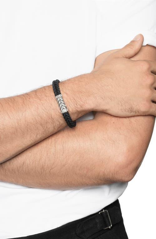David Yurman Mens Sterling Silver Chevron Woven Green Rubber Bracelet Product Image