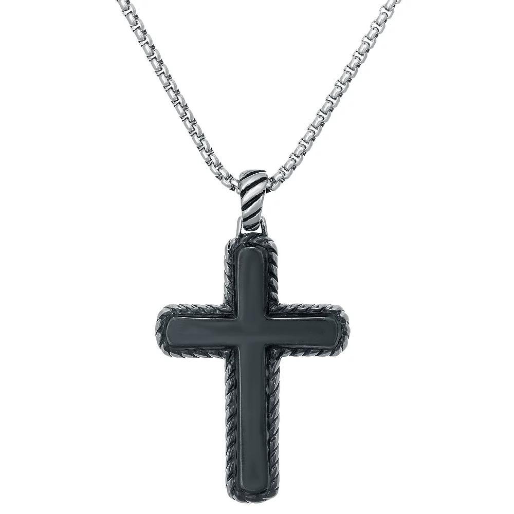 LYNX Men's Black Stainless Steel Cross Pendant, Size: 24" Product Image