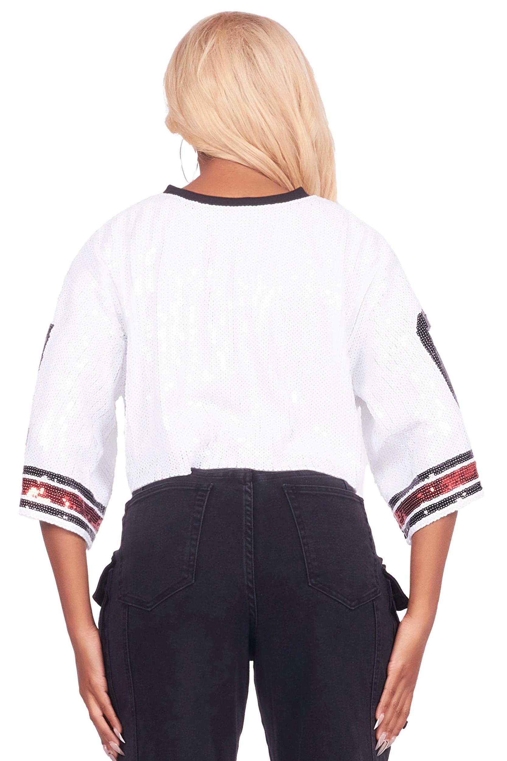 Alisha White Sequin Crop Jersey Female Product Image