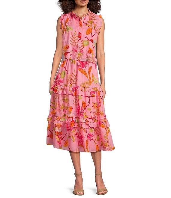 J.Marie Coordinating Woven Playa Button Up Ruffle Top Product Image