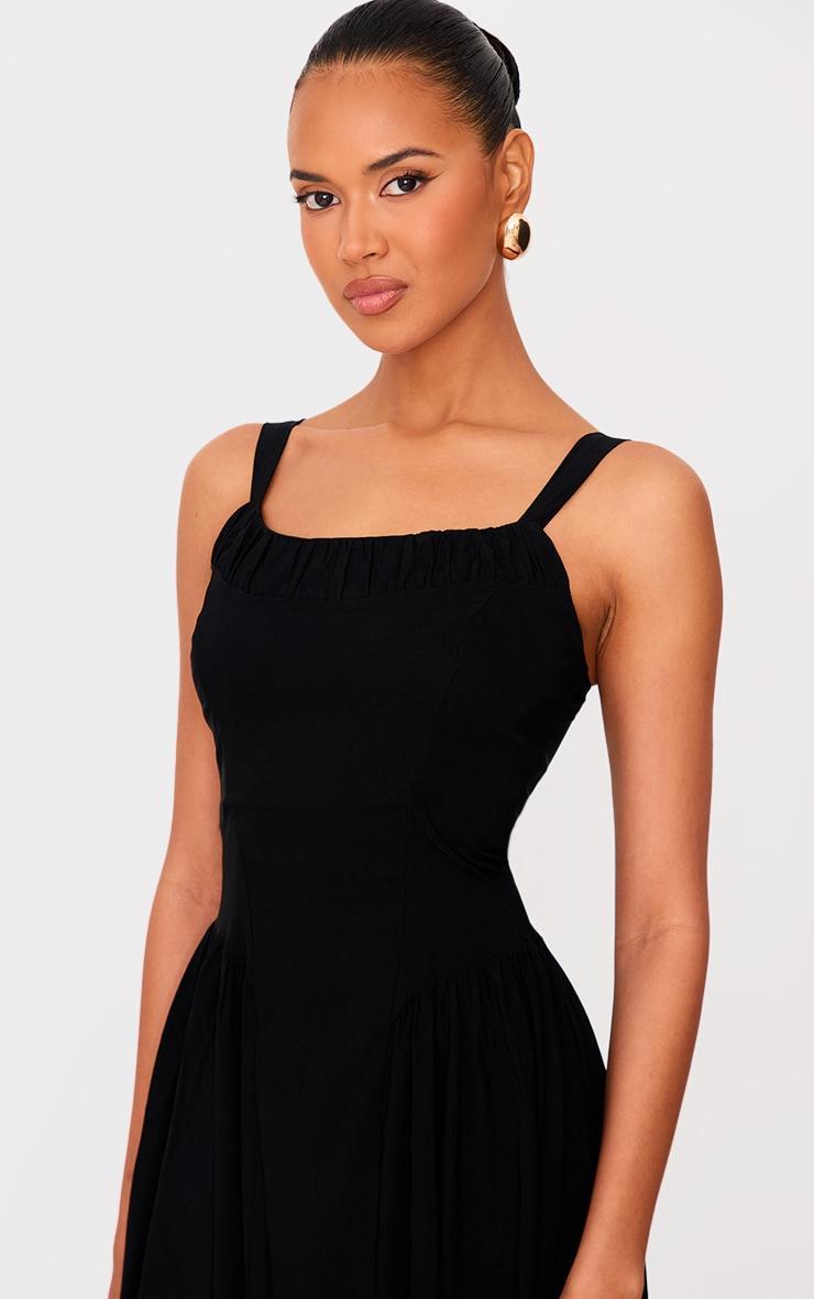 Black Woven Corset Lace Detail Midi Dress Product Image