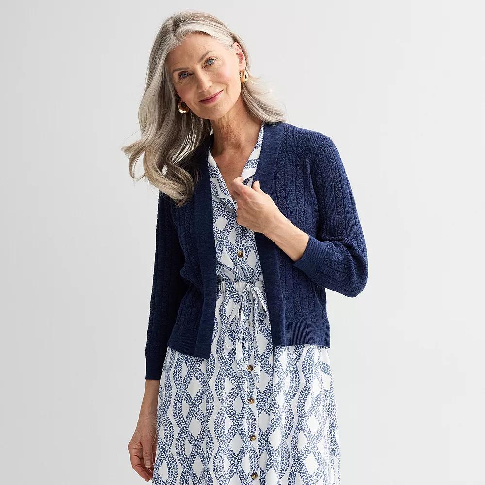 Women's Croft & Barrow® Pointelle Basket Open Front Cardigan, Size: Medium, Seattle Blue Product Image