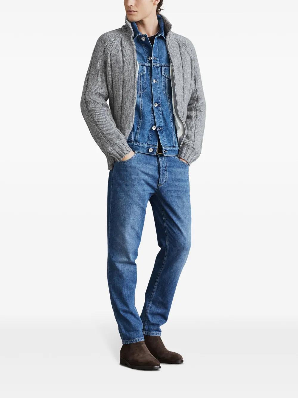 BRUNELLO CUCINELLI Ribbed-knit Cashmere Jacket In Blue Product Image