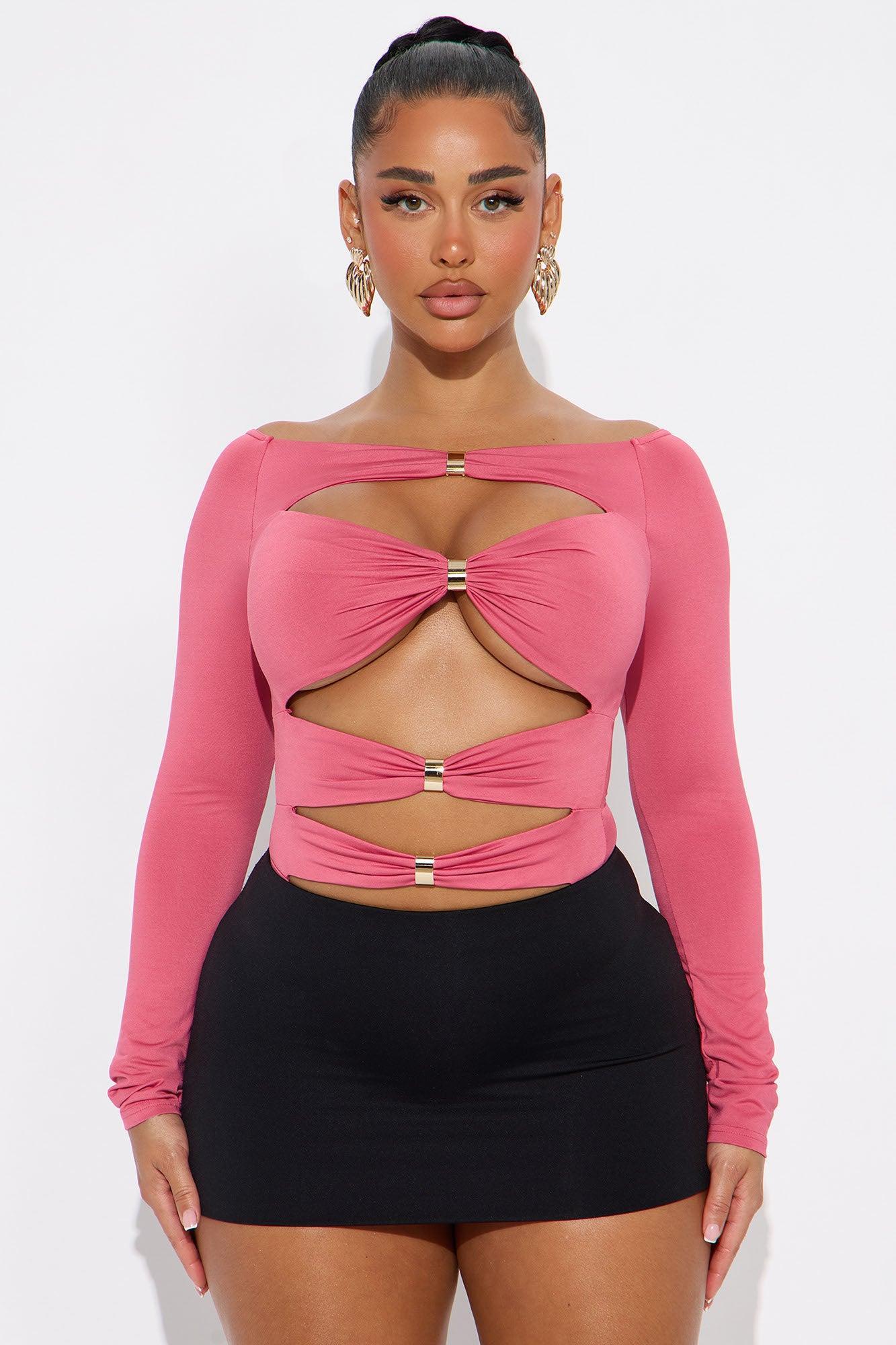 Cityscape Off Shoulder Cut Out Bodysuit - Pink Product Image