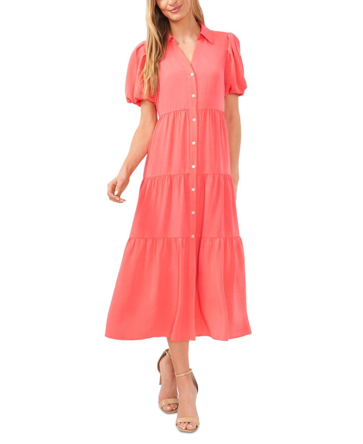 CeCe Womens Collared Short-Sleeve Tiered Shirtdress Product Image