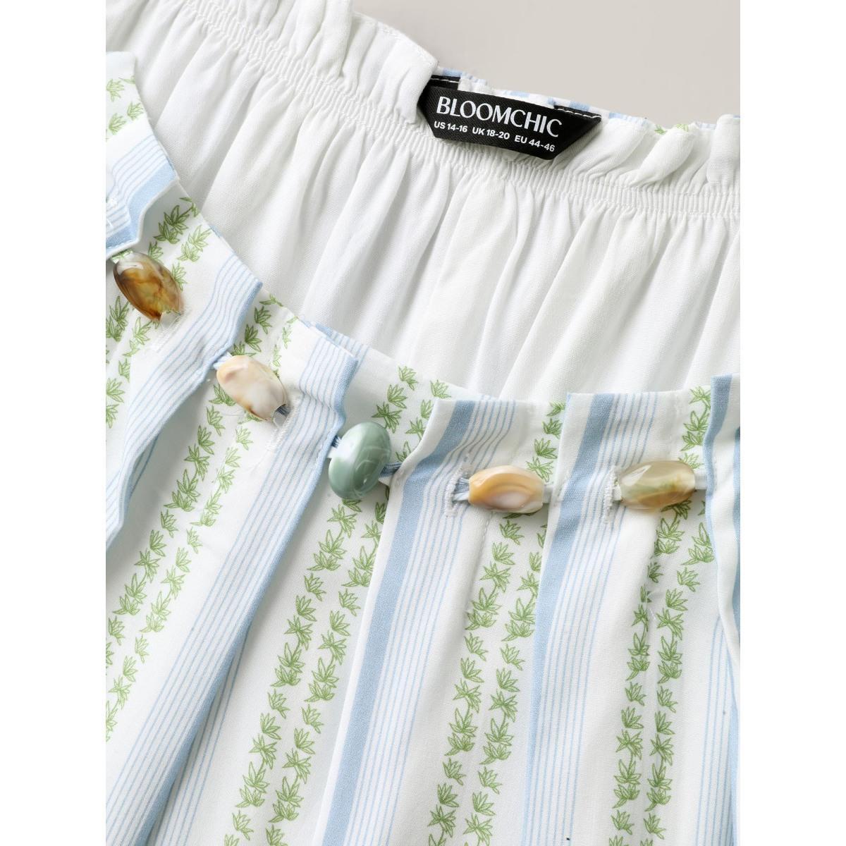 Plus Size Nautical Stripes Flared Midi Dress LightBlue Women Round Neck Sleeveless Curvy BloomChic 22-24/3X Product Image