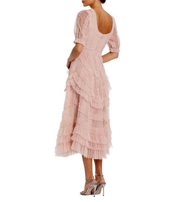 Mac Duggal Short Sleeve Micro Ruffle Mesh Aline Midi Dress Product Image