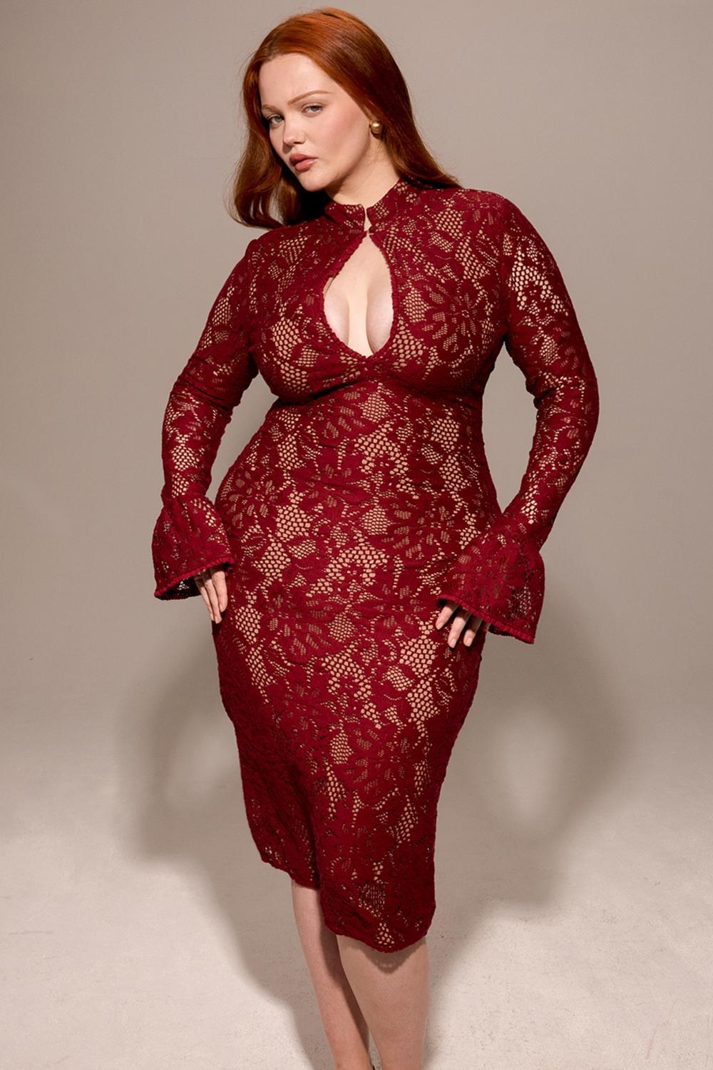 Pierette  berry lace midi dress Product Image