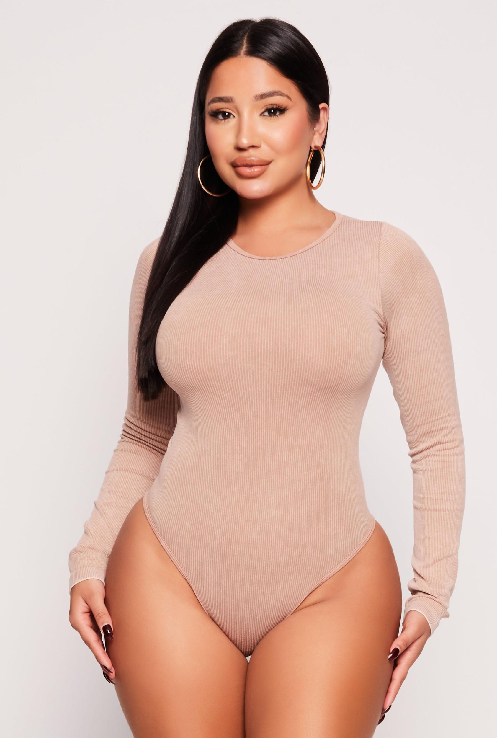Womens Seamless Acid Wash Long Sleeve Bodysuit Product Image