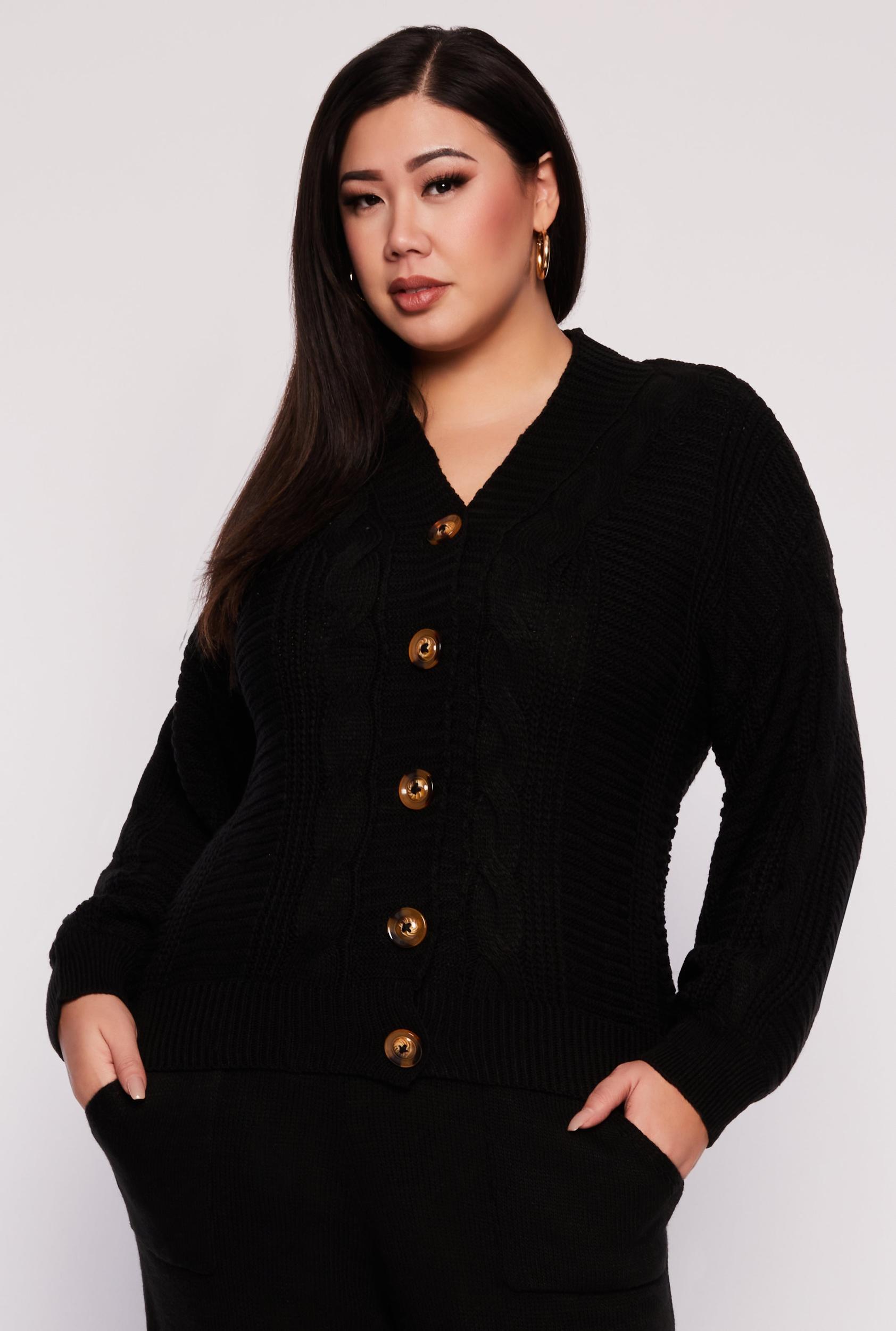 Womens Plus Size Cable Knit Cardigan Product Image
