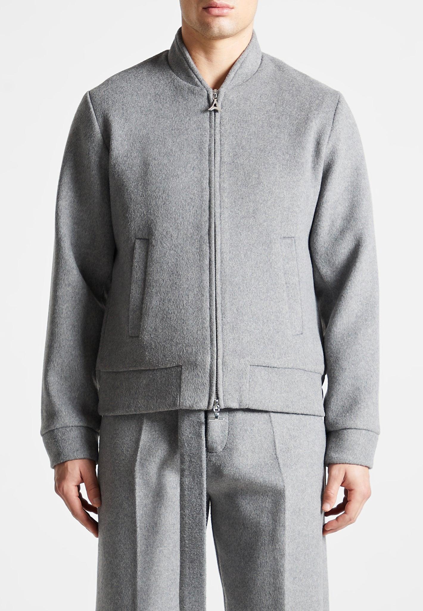 Wool Blend Marl Bomber Jacket - Light Grey Male Product Image
