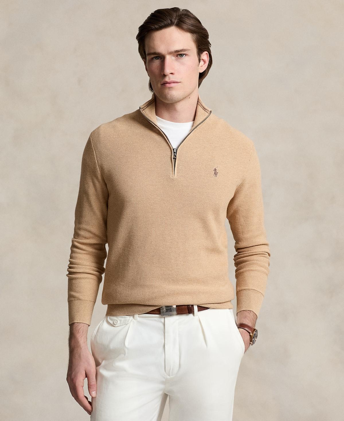 Polo Ralph Lauren Mens Mesh-Knit Cotton Quarter-Zip Sweater Product Image