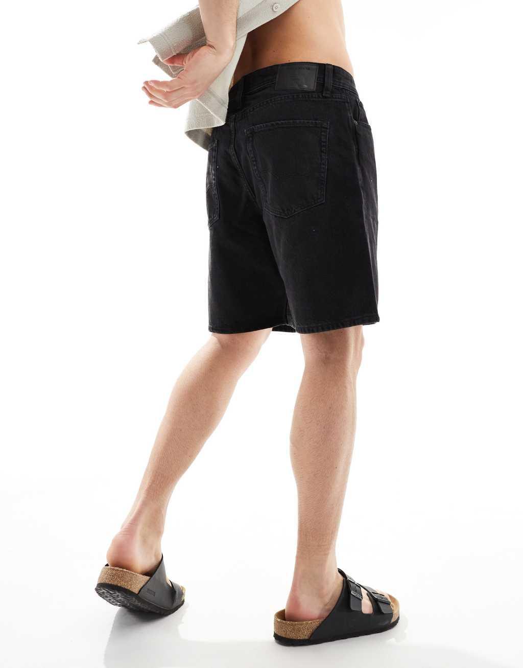 Jack & Jones straight fit denim shorts in black Product Image
