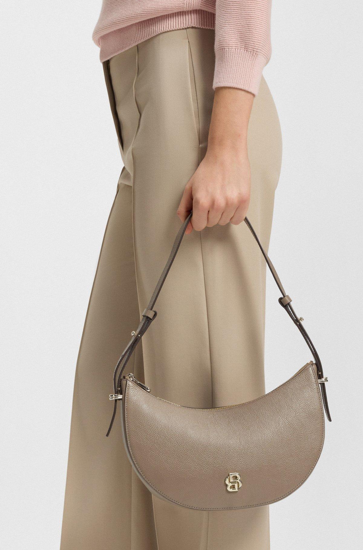 BOSS - Leather crossbody bag with Double B monogram - Light Brown Product Image