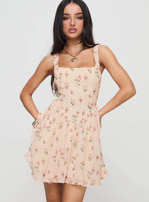 Straplie Mini Dress Cream Floral Product Image