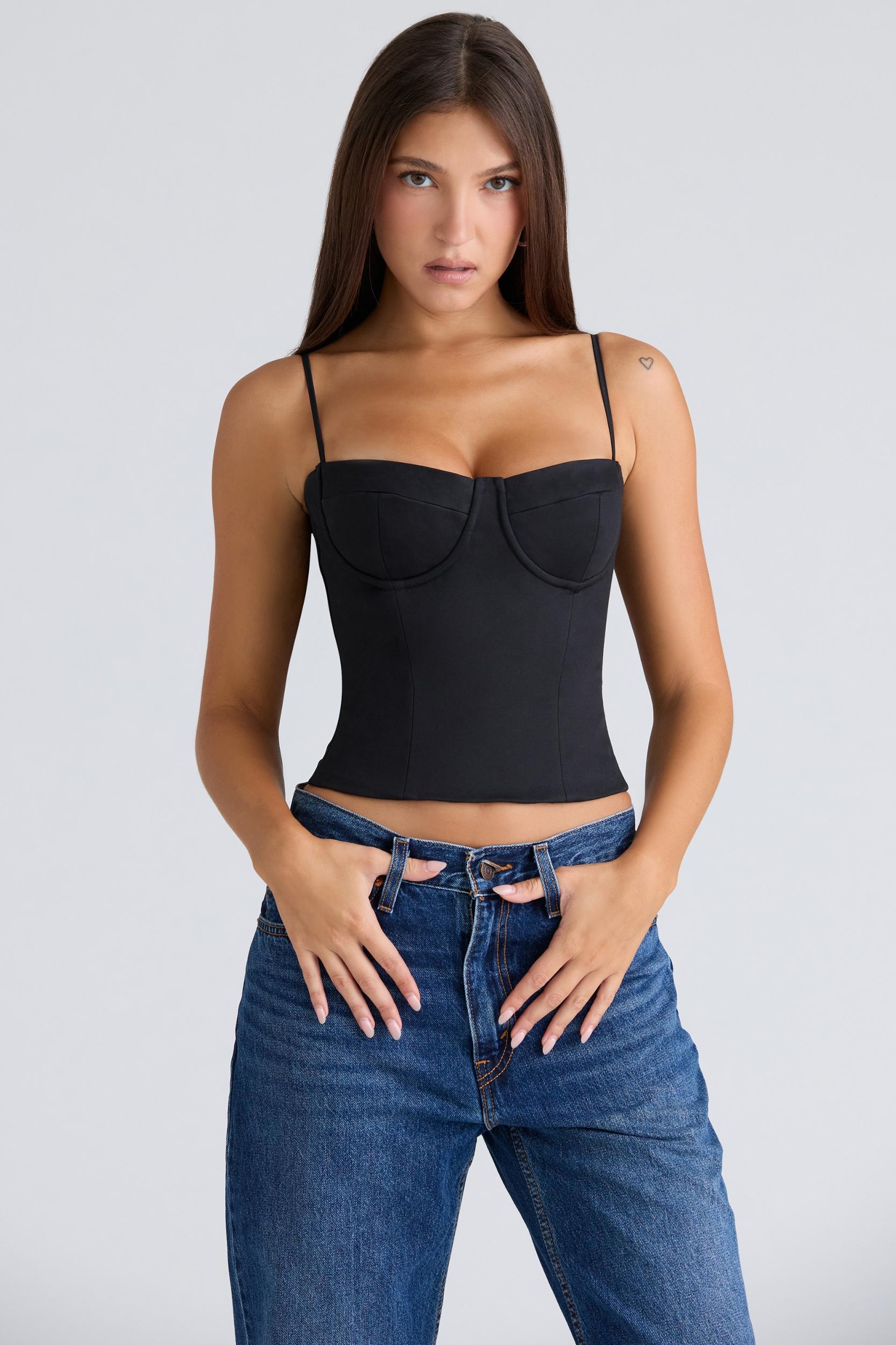 Samaria  black stretch twill cupped corset top Product Image
