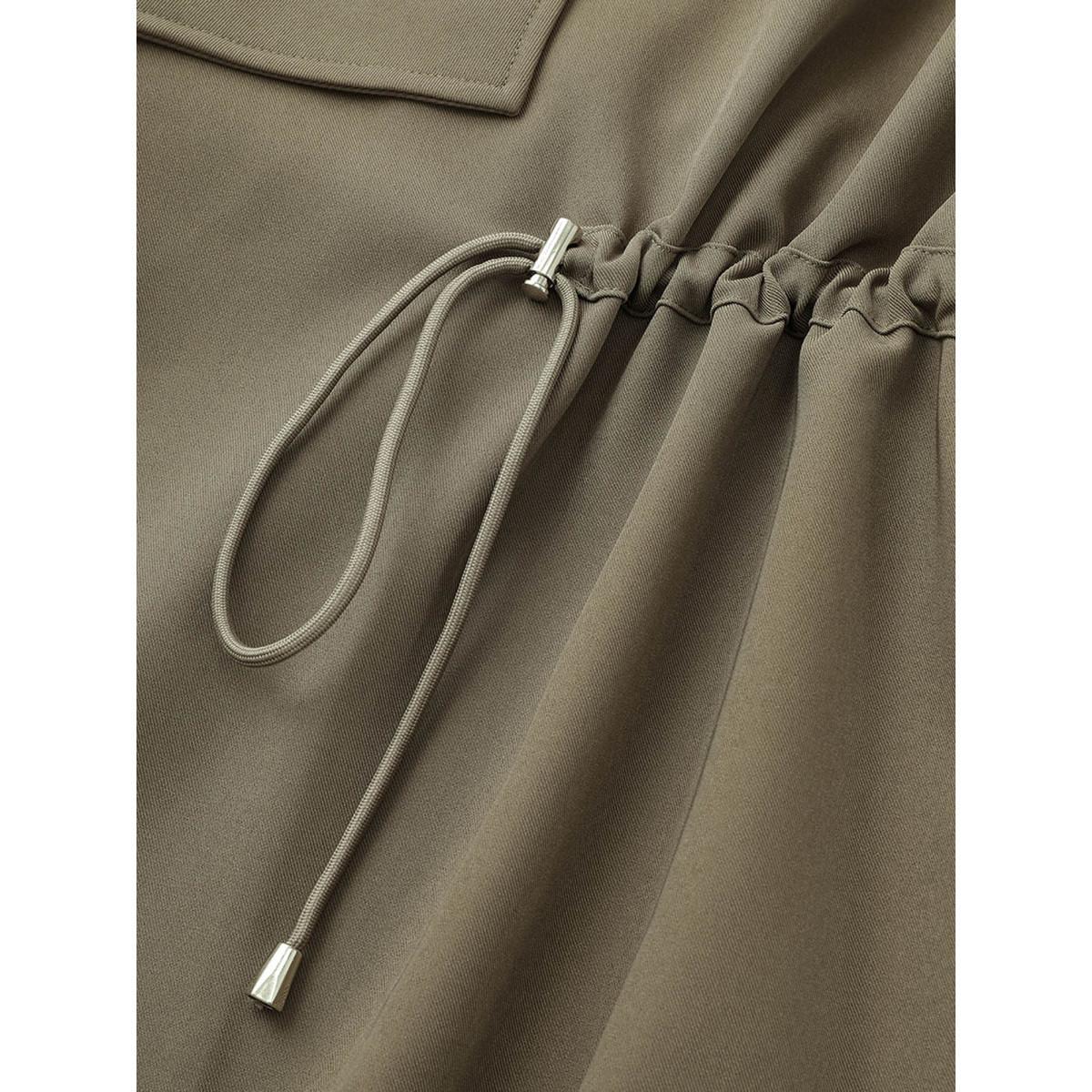 Plus Size Solid Drawstring Asymmetrical Neck Tab Sleeve Jacket Women LightBrown Non Everyday Jackets BloomChic 14-16/1X Product Image