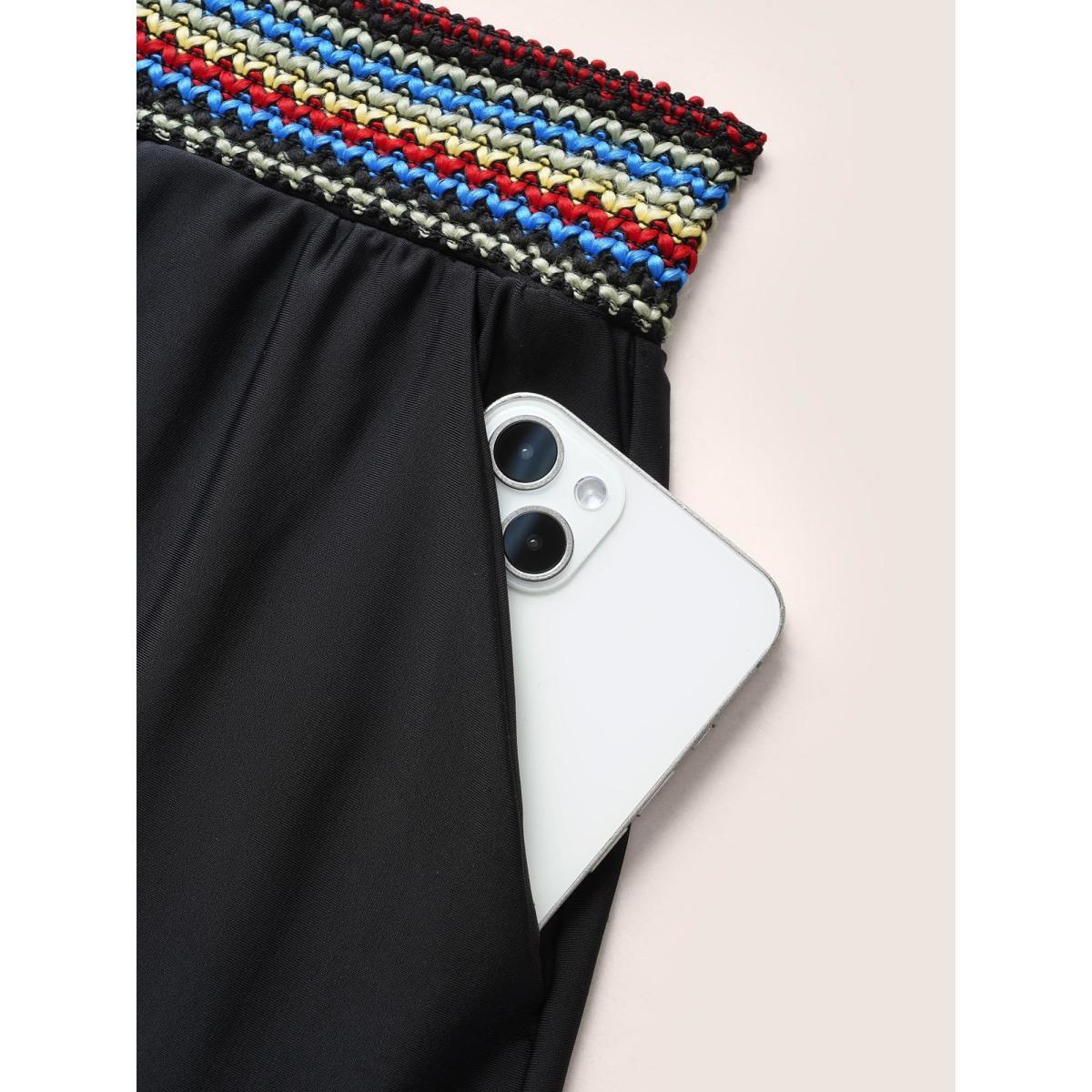 Plus Size Bandana Swim Contrast Webbing Pocket Bottom Women's Swimwear Black Beach Gathered High stretch Bodycon High Rise Slanted pocket Curve Swim Bottoms BloomChic 22-24/3X Product Image
