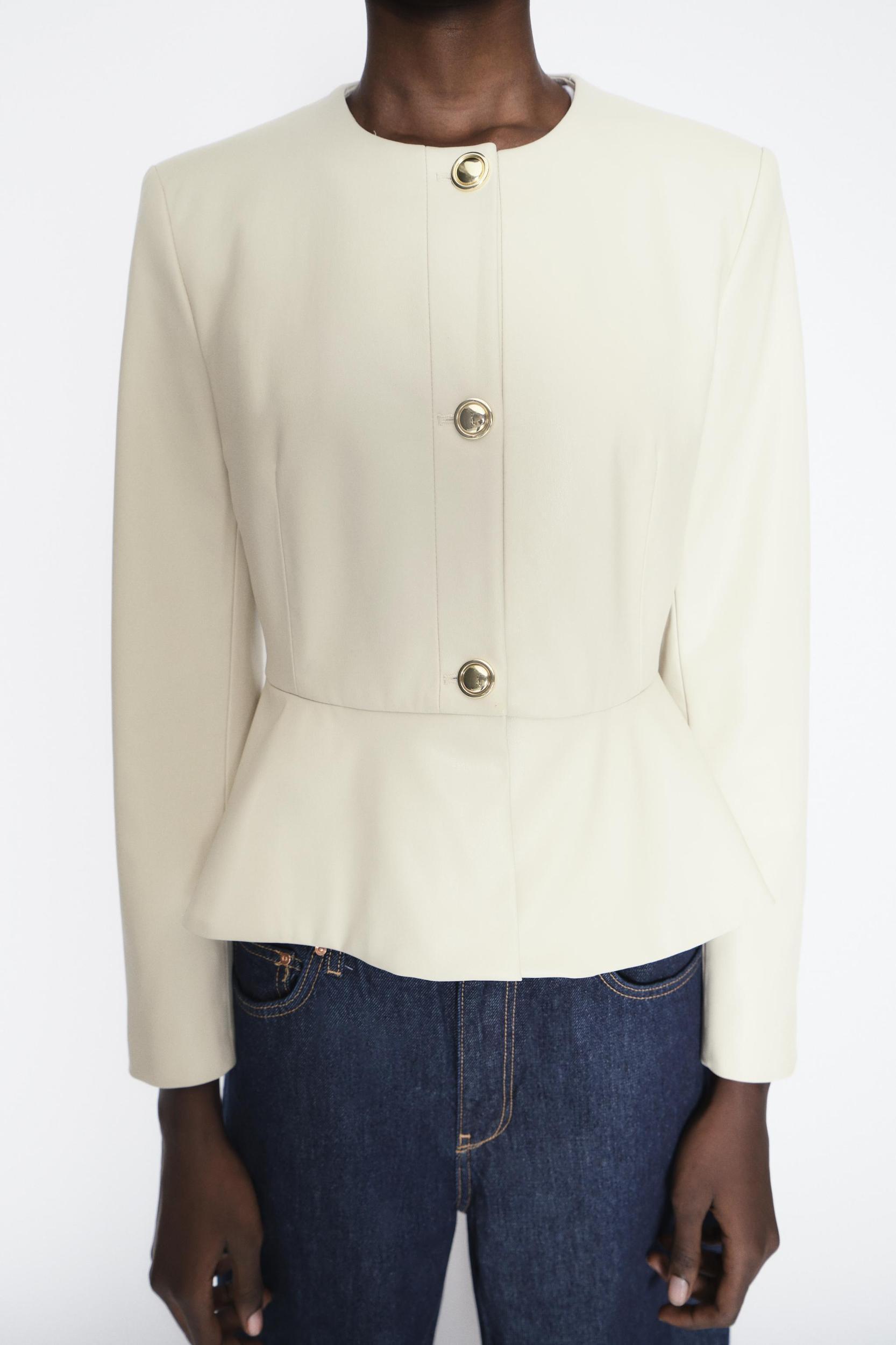 FAUX LEATHER PEPLUM BLAZER Product Image