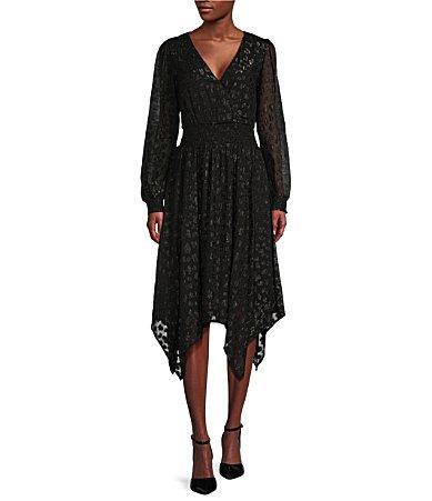 Womens Clip Jacquard Handkerchief-Hem Midi-Dress Product Image