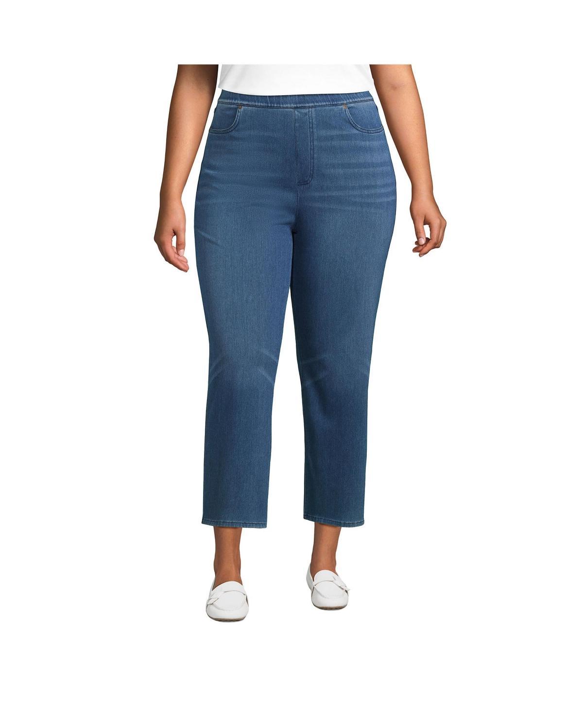 Plus Size Lands' End High Rise Pull On Denim Crop Pants, Women's, Size: 1XL, Medium  Blue Product Image