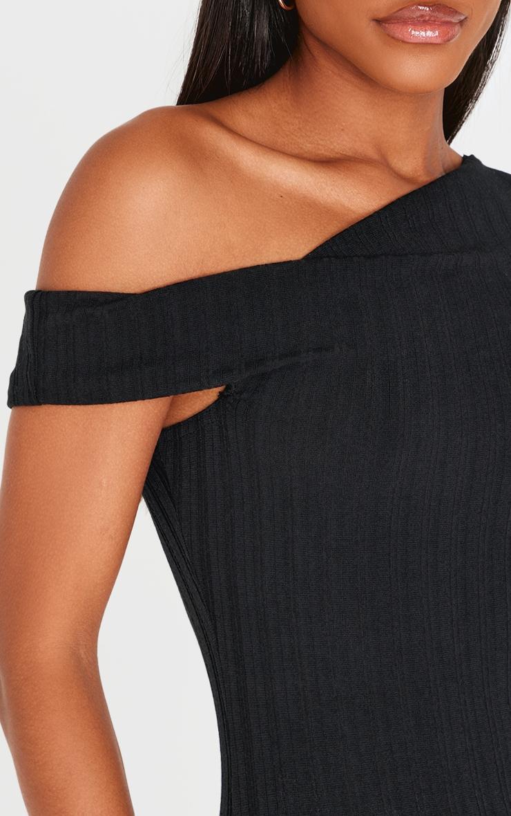 Black Ribbed Asymmetric Maxi Dress Product Image