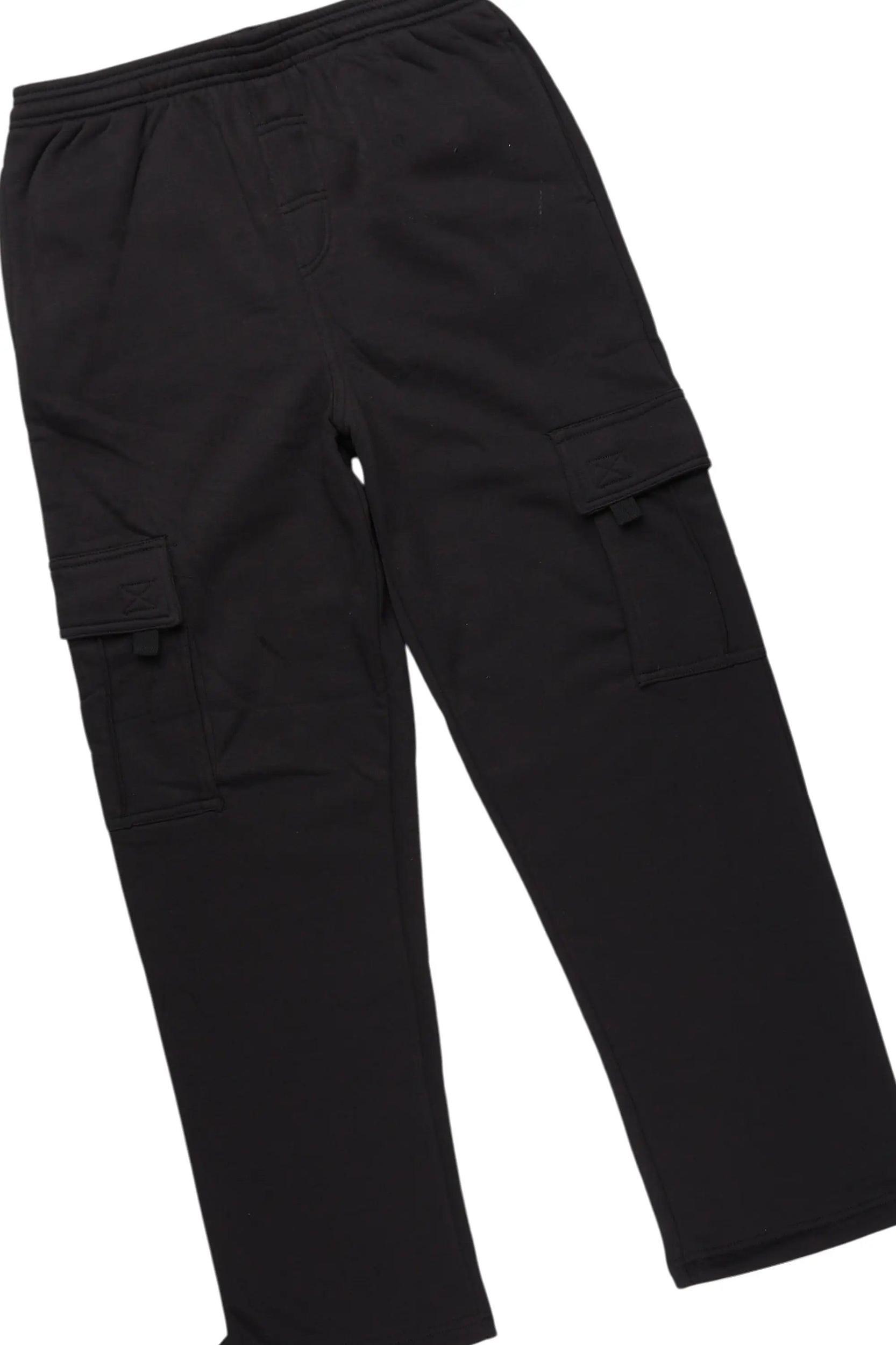 Basic Black Hoodie/Cargo Sweat Pant Set Male Product Image